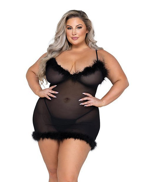 Afterhours Maribou & Mesh Chemise - Black