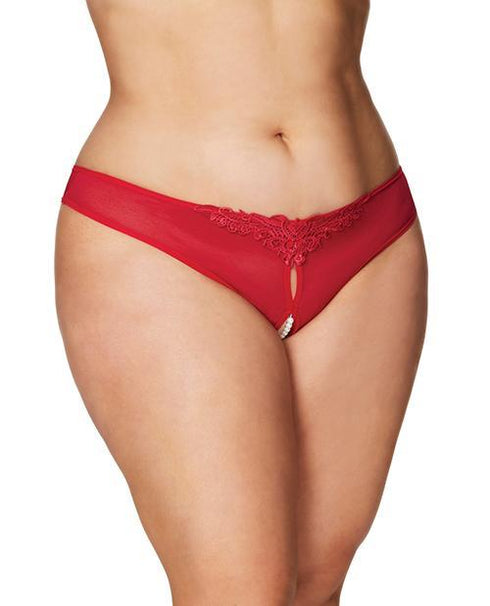 Crotchless Thong with Pearls - Red
