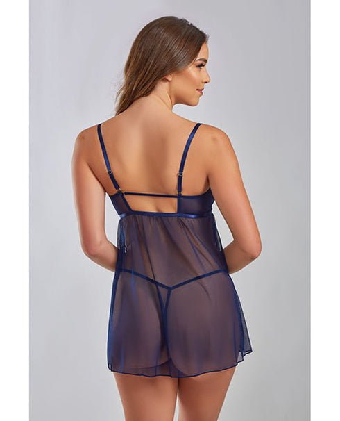 December Delight - Cross Dyed Galloon Lace & Mesh Babydoll - Navy