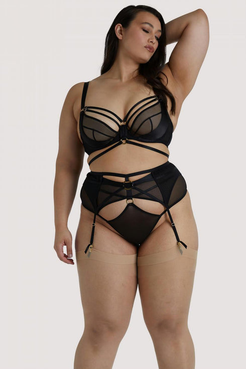 Hustler - Sierra Mesh Gold Ring Cut Out Suspender - Curve
