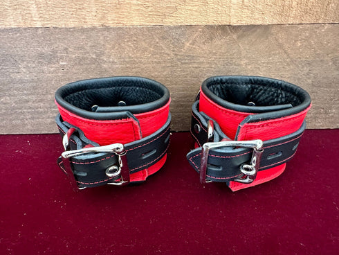 Locking Buckle Wrist Restraints - Red and Black